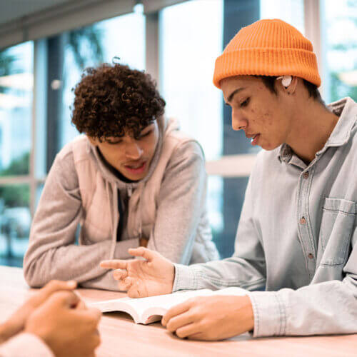Two high school student studying together